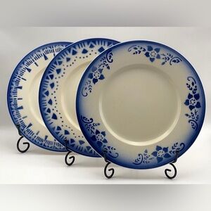 Vintage Luneville Flow Blue Faience Set of 3 Plates-Mixed Patterns
